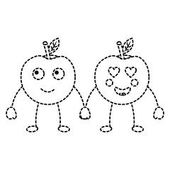 apples happy and in love fruit kawaii icon image vector illustration design  black dotted line