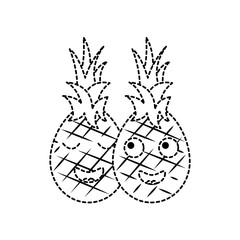 pinapples happy fruit kawaii icon image vector illustration design  black dotted line