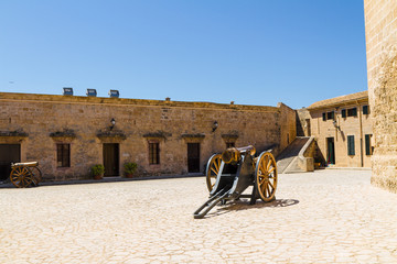 Free outdoor exhibit of old artillery defence weapons at San Carlos casttle open military museum, Palma, Mallorca