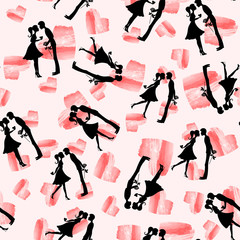 seamless pattern. guy and girl. Lovers kiss. Gentle passion. couple background