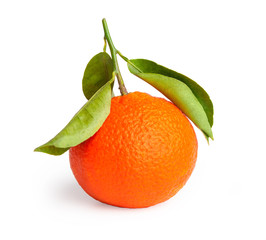 Mandarin with leaves, isolated on a white background