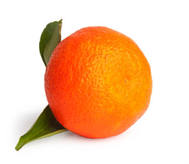 Mandarin with leaves, isolated on a white background