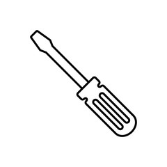 Icono plano linea destornillador negro en fondo blanco