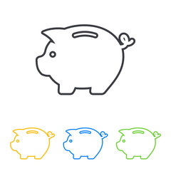 Icono plano linea hucha cerdito en varios colores