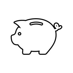 Icono plano linea hucha cerdito negro en fondo blanco