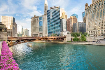 Foto auf Acrylglas Chicago Nördlicher Chicago River Riverwalk am North Branch Chicago River in Chicago, Illinois
