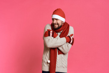 man freezes, free space for copying, winter, new year