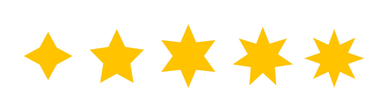 A set of five different stars executed in flat design.