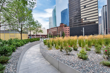 Northern Riverwalk on North Branch Chicago River in Chicago, Illinois