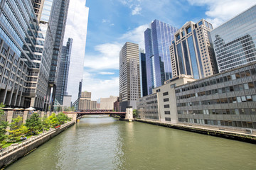 Northern Riverwalk on North Branch Chicago River in Chicago, Illinois