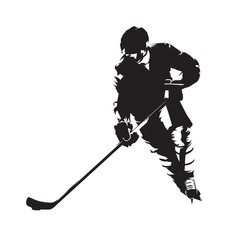 Ice hockey player, abstract vector silhouette, front view