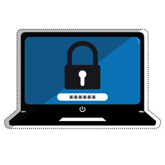 Technology Security Systems - Editable Outline Computer Vector Illustration