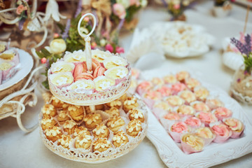 Diversity of pastry decorated with fruit