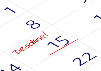 A reminder of the important appointment. An important date with the word Deadline written in notebook or calendar.