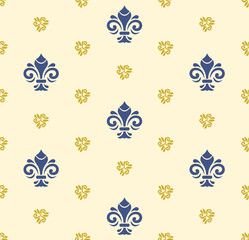 Seamless pattern. Modern geometric ornament with royal lilies. Classic vintage background