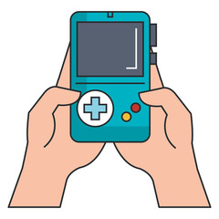 gamer with portable game video device vector illustration design