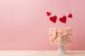 Romantic served cake with decorative hearts