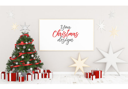 3D Rendering Frame Mockup with Christmas Tree