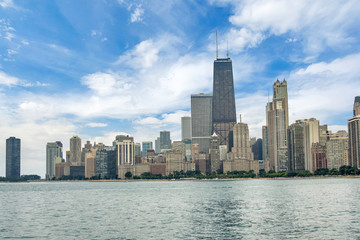 Fototapeta na wymiar Skyline of Chicago, Illinois from North Avenue Beach on Lake Michigan