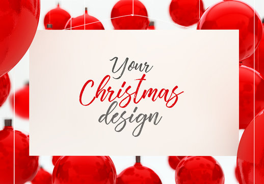 Christmas Card Mockup with Red Ornaments 