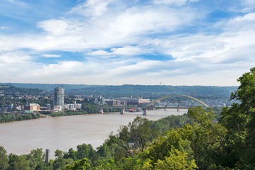 Skyline of Cincinnati, Ohio in Summer from over the Ohio River
