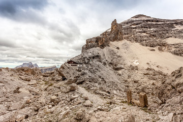 Fontananegra Pass at the foot of Tofana di Rozes Peak, theater of fierce fighting in 1915 - 16,...