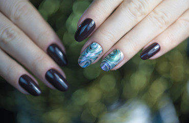 Beautiful Nail Art Manicure. Nail designs with decoration.Manicure nail paint. Nail Care And Manicure.