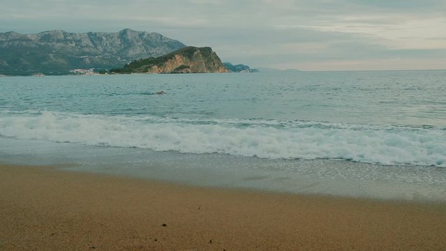 Sea and the coastline, Budva, Montenegro, Adriatic, Mediterranean. Slow motion
