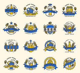 Beer logo badges vintage craft old fasion drink beer bottles company logotype icons illustration...