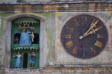 Medieval clock tower detail in Sighisoara