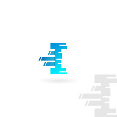 Letter I logo. Blue distorted vector icon. Speed concept font.