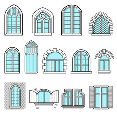 A set of medieval windows with blue glasses