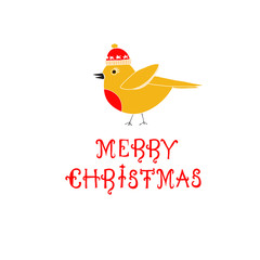 Merry Christmas Text with Cute Bird. Illustration