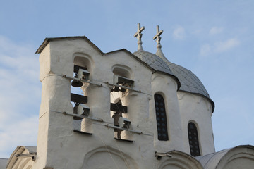 Cupola and bell tower of Russian Orthodox church in Pskov