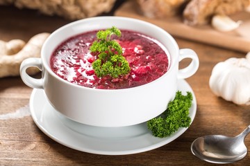 Ukrainian and russian national red borsch - closeup
