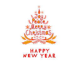 Happy New Year and Merry Christmas Text for Greeting Card and Decoration