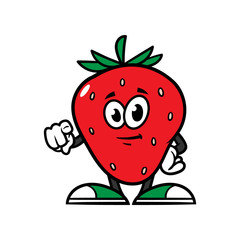 Cartoon Pointing Strawberry Character