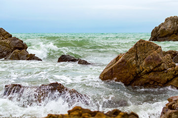 Wave and the rock. Beautiful seascape