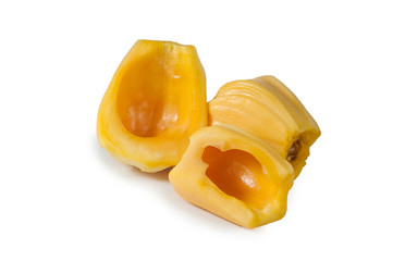 Fresh delicious one flesh of jackfruit isolated on clean white background