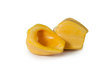 Fresh delicious two flesh of jackfruit isolated on clean white background