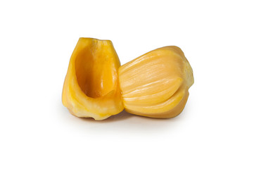 Fresh delicious two flesh of jackfruit isolated on clean white background