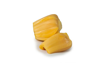 Fresh delicious two flesh of jackfruit isolated on clean white background