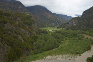 Landscape along the River Simpson near Coyhaique in the Aysén Region of Chilean Patagonia.
