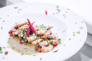 mediterranean prawns in white wine garlic and chilli sauce tapas