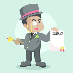 Fat african richman holding contract– stock illustration
