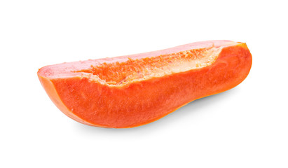 slices of sweet papaya on white background