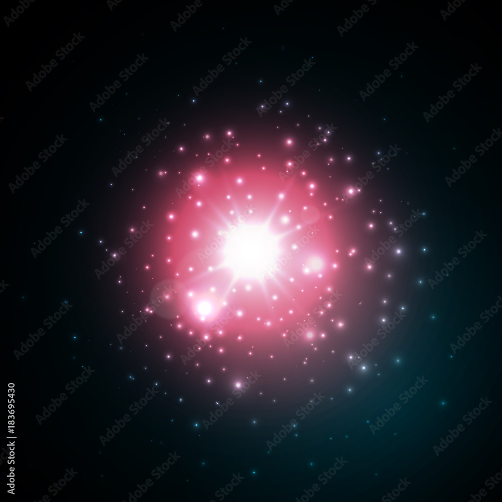Aufkleber star burst with sparkles in space. red glow light effect. burst explosion. vector illustration