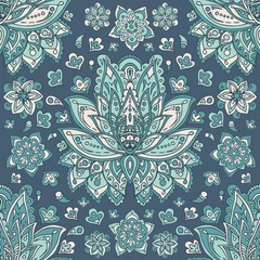 Vector illustration Indian hand drawn hamsa symbol. Vintage floral Seamless pattern with fantasy flowers.