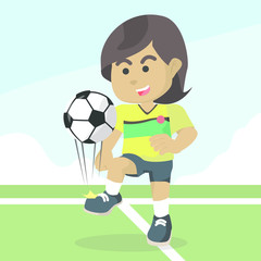 African female soccer player juggling ball– stock illustration
