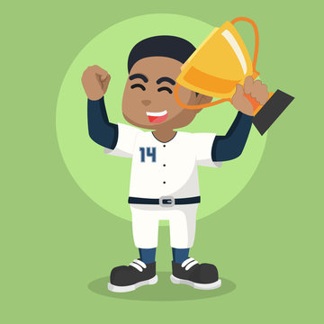 African baseball player holding trophy– stock illustration
